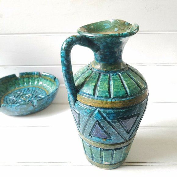 Italian Florentine Pitcher Vase w/ Lava Glaze, Bitossi Era Mid Century - Picture 3 of 12